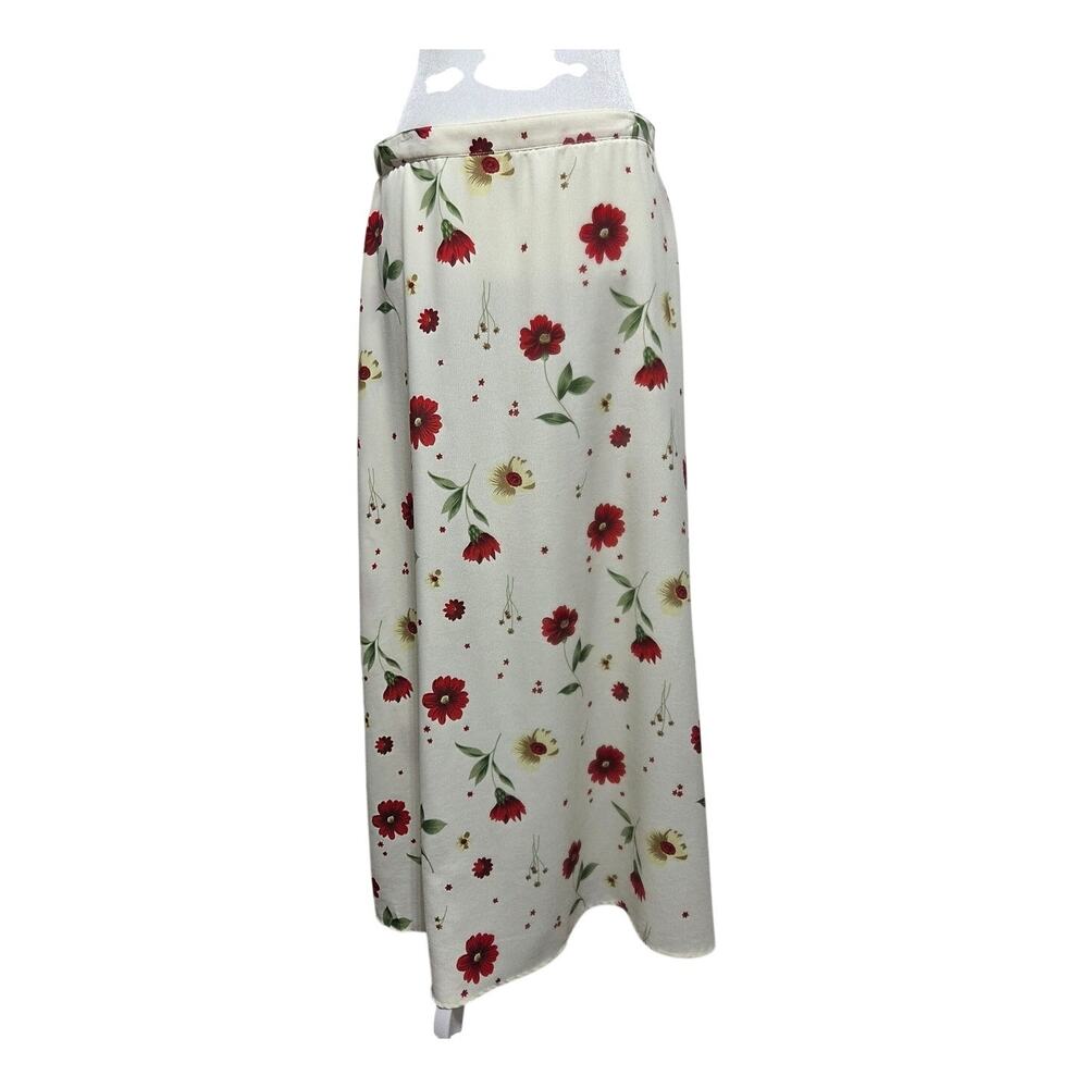 V.I.V. Vintage Garden Girl Cream & Red Floral Maxi Skirt Size 14 Boho